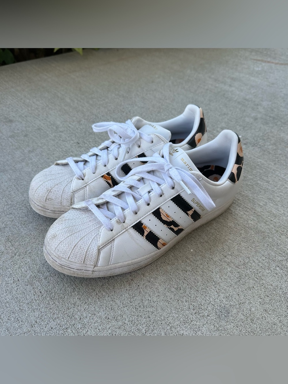 adidas White Sneakers with Leopard-Print Stripes
